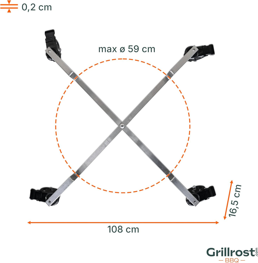 Grillrost.com Das Original Edelstahl Rollwagen für Feuertonnen - Mach Deine Feuertonne mobil