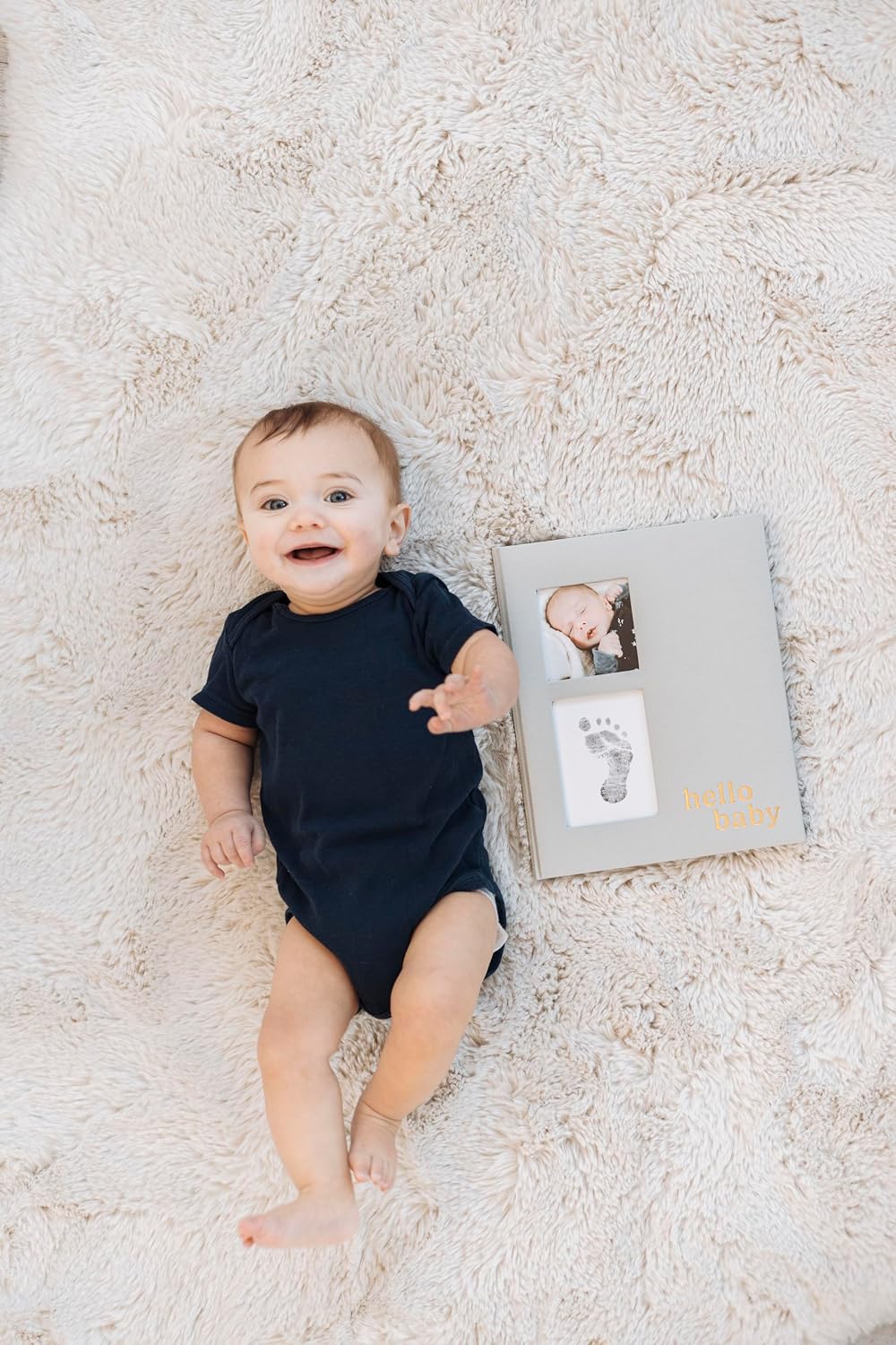 Pearhead Linen Memory Book for Baby Boy or Girl, First 5 Years, Monthly Milestone Scrapbook and Phot