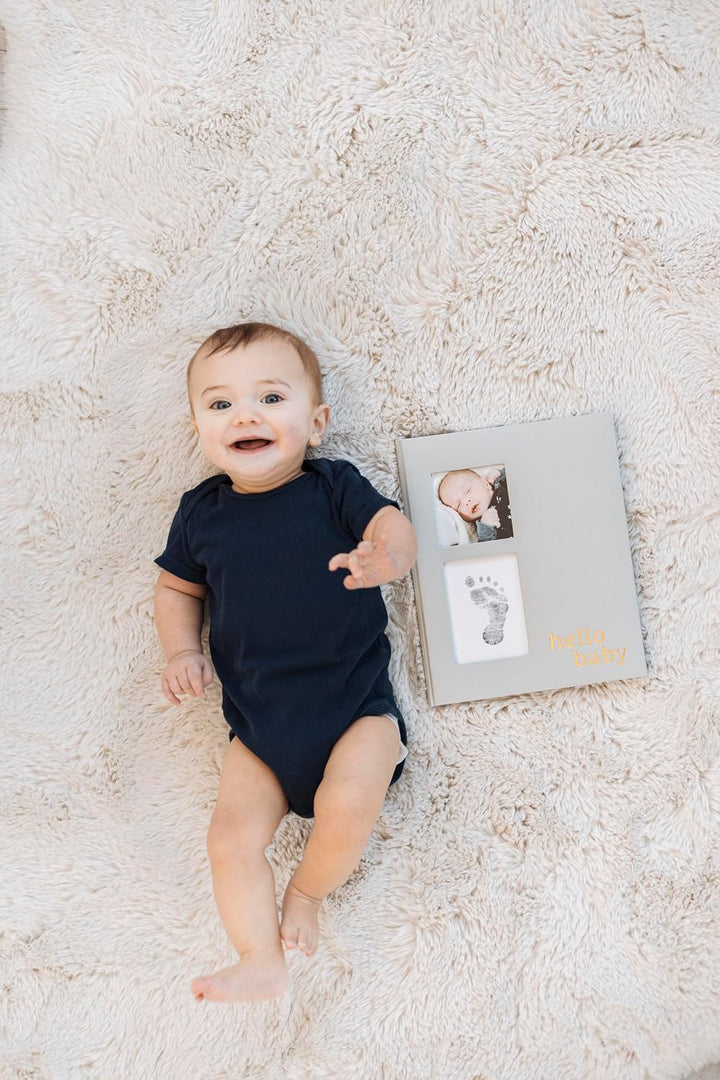 Pearhead Linen Memory Book for Baby Boy or Girl, First 5 Years, Monthly Milestone Scrapbook and Phot