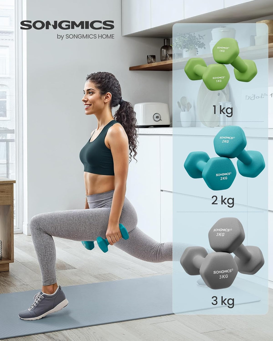 SONGMICS Hanteln, Hantelset, Kurzhanteln, Hexagon, mit Hantelständer, 2 x 1 kg, 2 x 2 kg, 2 x 3 kg,