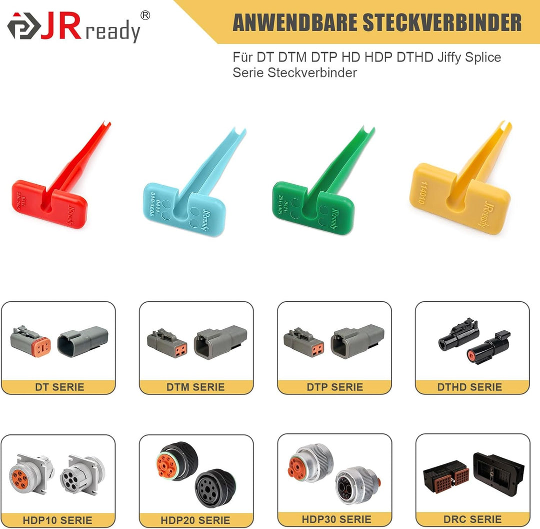 JRready ST5267 4Pcs Deutsch Auspinnwerkzeug Kfz Set Für 12# 16# 20# Solid/Stamped Kontakte 10-22 AWG