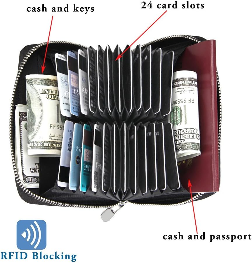 boshiho RFID-blockierendes Kreditkartenetui mit 24 Fächern, echtes Leder, mehrere Karten, Organizer,