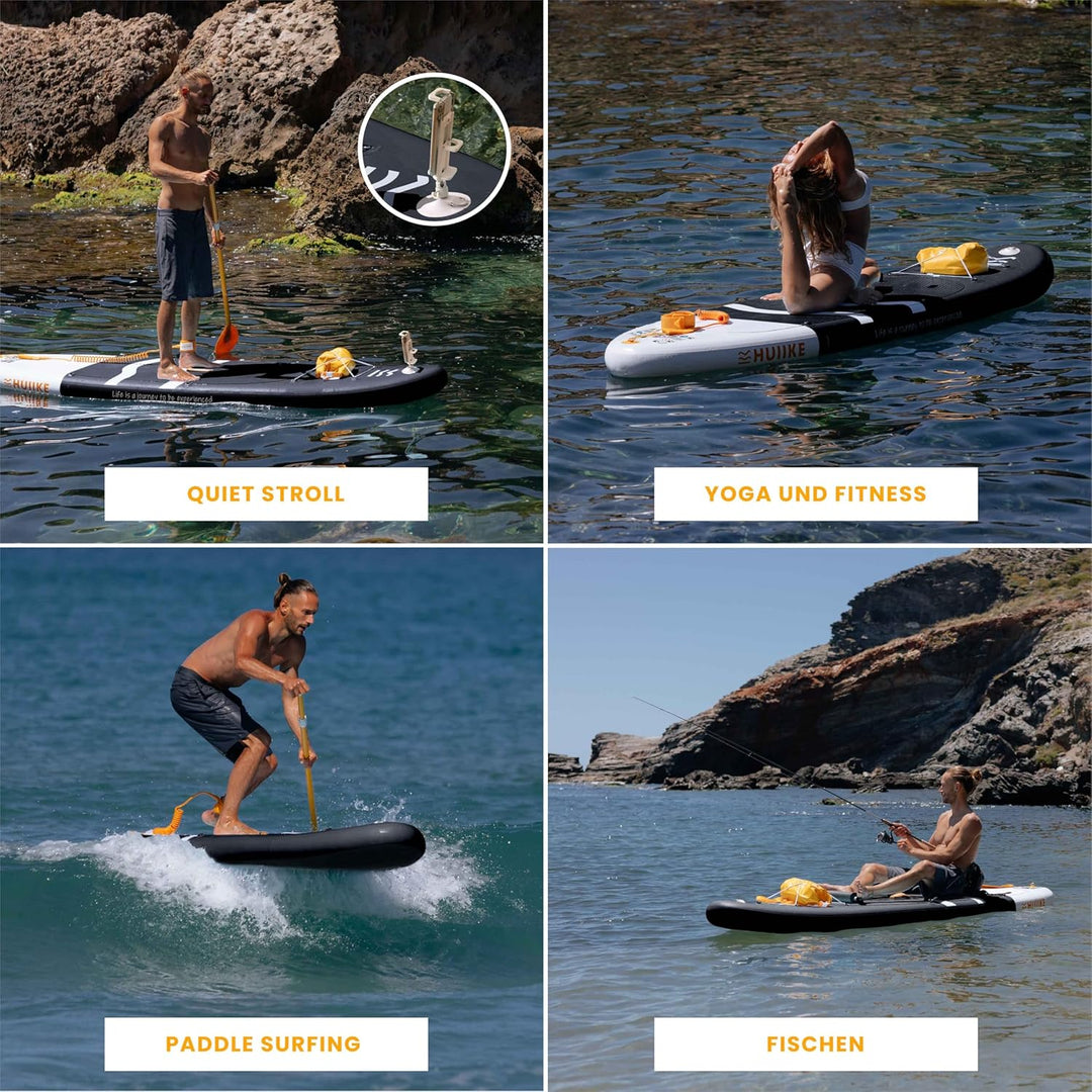 HUIIKE Stand Up Paddling Board mit Zubehör, Paddel, Finnen, Leash, Pumpe, Rucksack. SUP-Board Aufbla