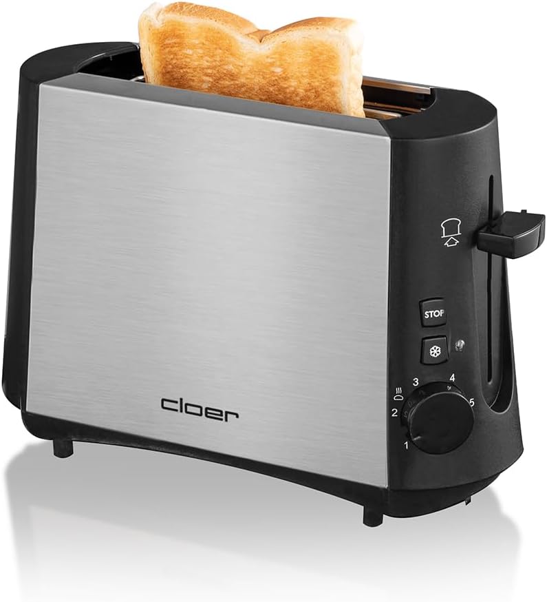 Cloer 3890 Single-Toaster, Minitoaster für 1 Toastscheibe, 600 W, "Auftau-Funktion", Krümelschublade