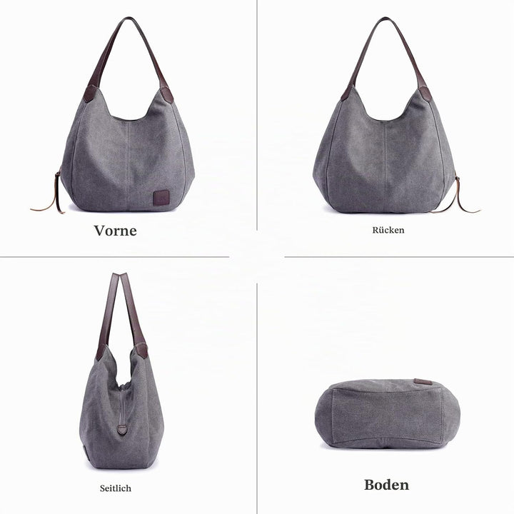 PORRASSO Damen Handtasche Canvas Hobo Schultertasche Mädchen Tote Bag Shopper Henkeltasche für Schul