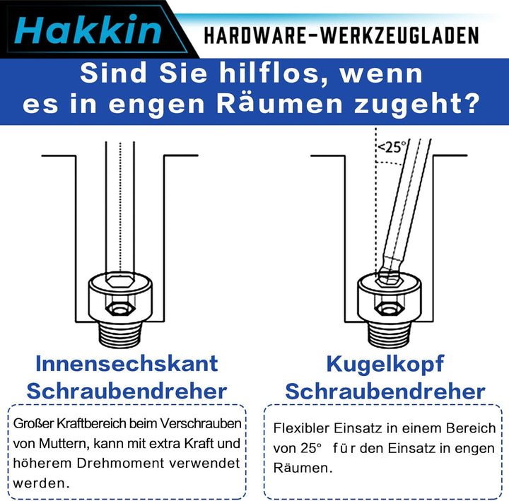 Hakkin 9 Stück 100mm Kugelkopf Schraubendreher 1/4" Sechskantschaft Ball End Hex Bitsätze S2 Legiert