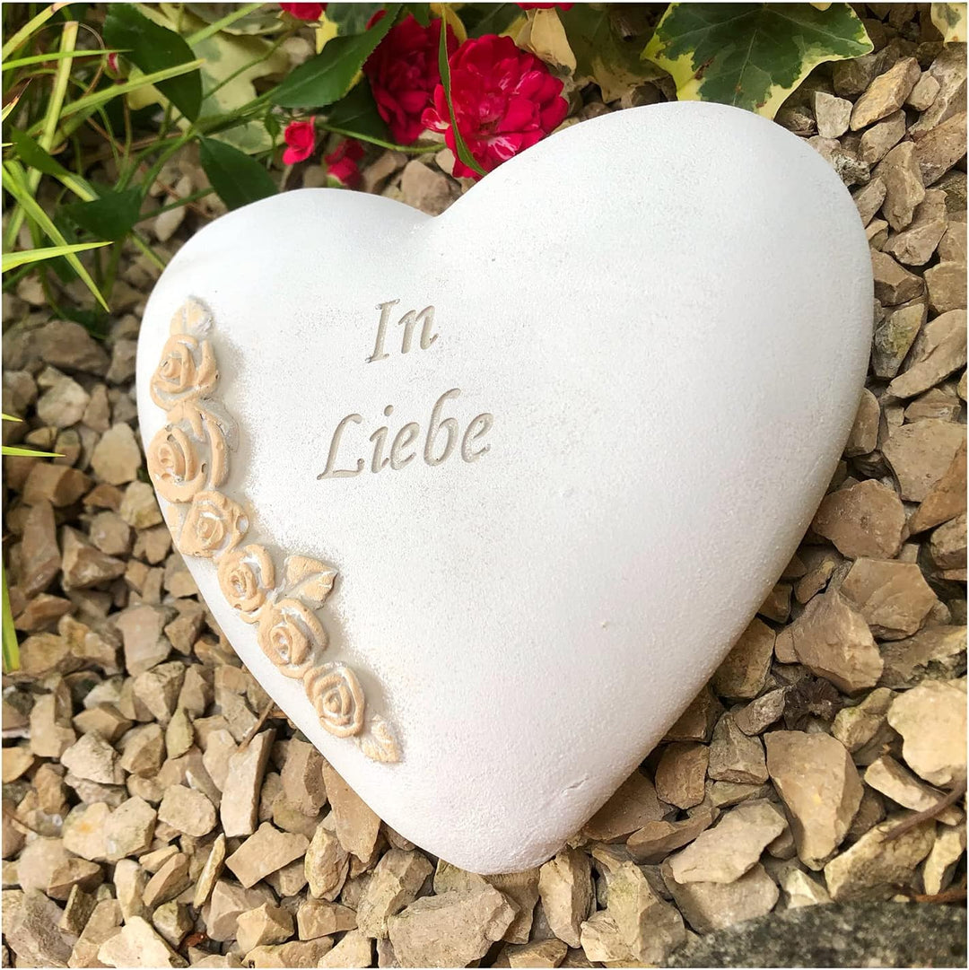 Radami XXL Grabherz Spruch Grabschmuck Grab Herz - In Liebe - ca.1200g Rosenranke Sand