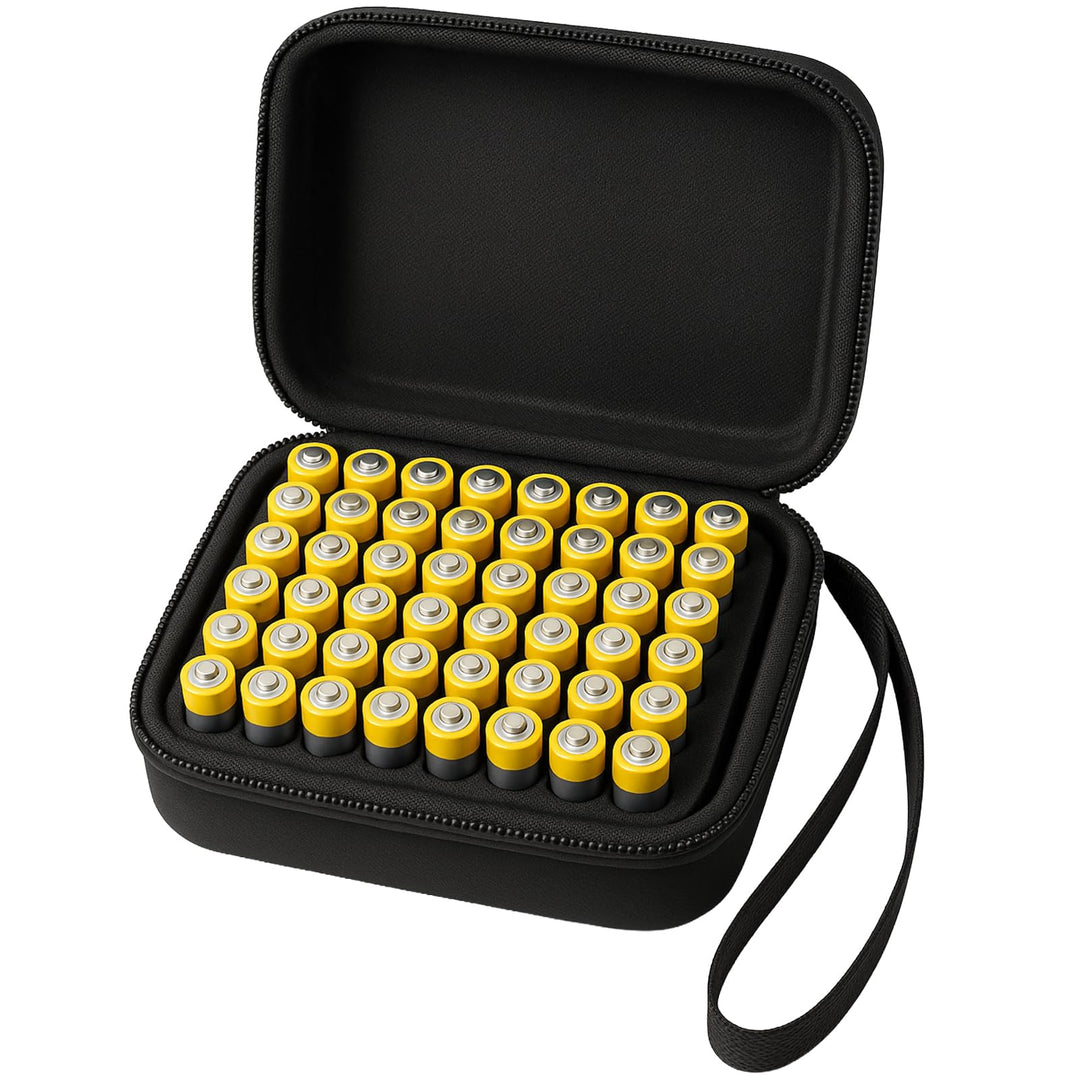 COMECASE Batterie Aufbewahrungsbox Batteriebox - Hält 48 Batterien AAA mit Handschlaufe - Schwarz S_
