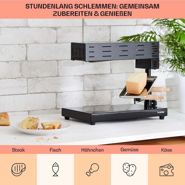 Klarstein Appenzell 2G Schweizer Raclette Grill - Käse-Raclette, Tischgrill, Standgerät, traditionel