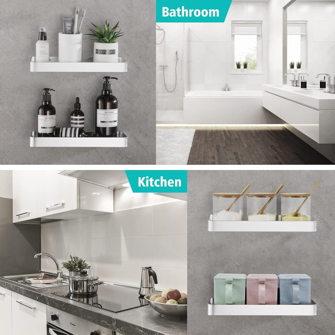 Duschablage Ohne Bohren, Aluminium Badezimmer Regal Selbstklebend Duschkorb Ablageregal mit Mattglas
