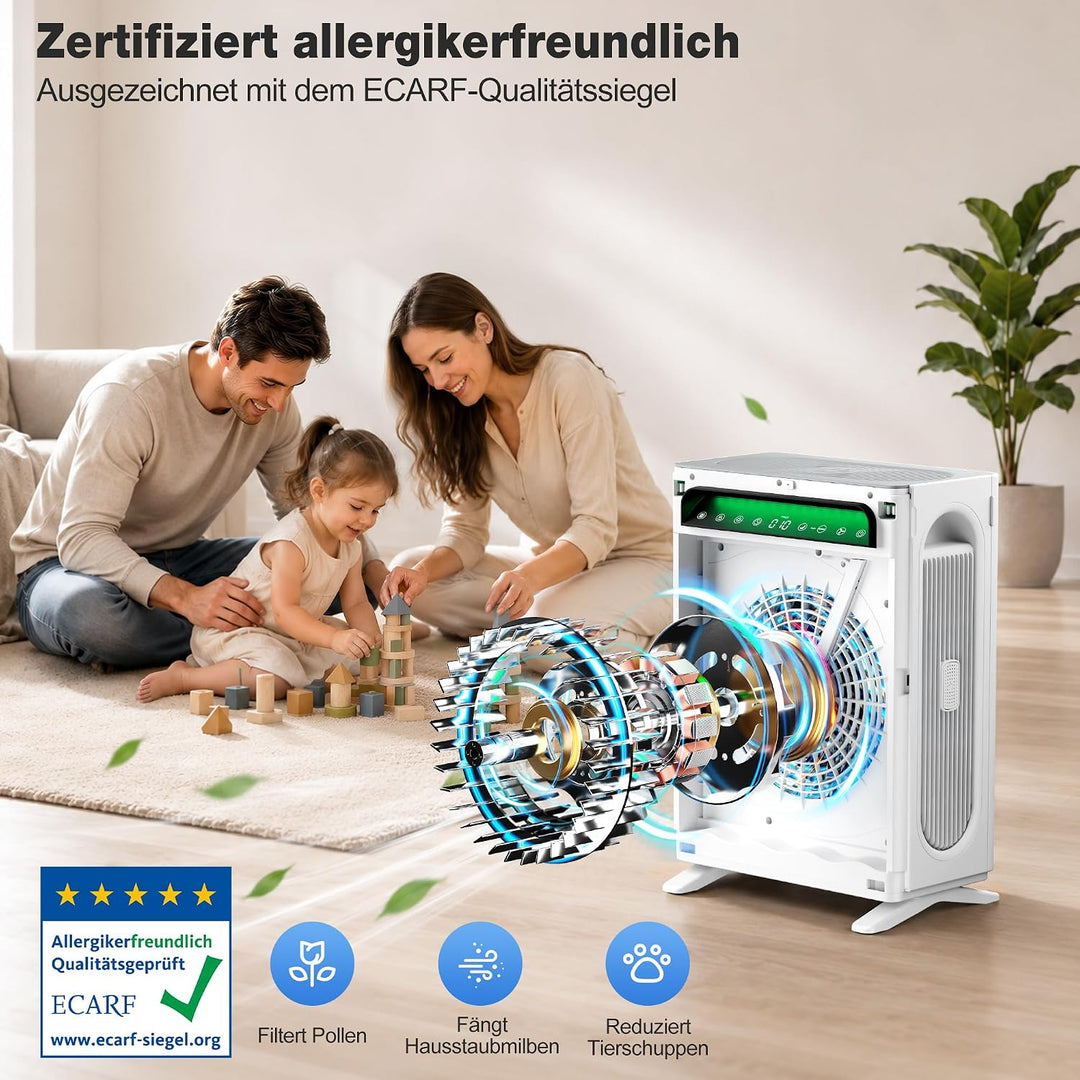 KNKA Luftreiniger für Raucher &amp; Haustiere, CADR 400m³/h, bis 120m², Weiss | entfernt 99,97% Pollen/G
