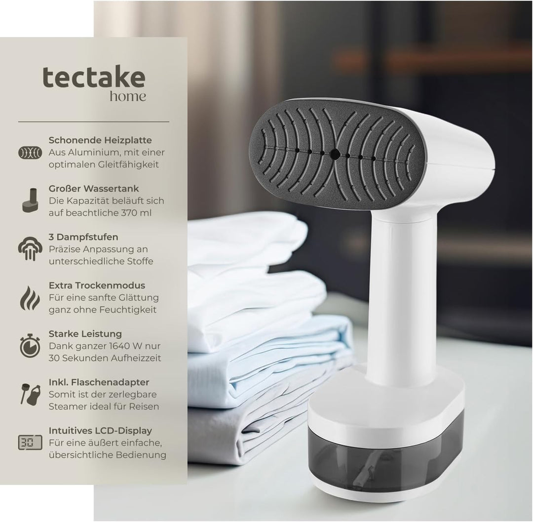 tectake® Dampfglätter, Steamer mit 4 Modi und Flaschenadapter für Reise, Hemden bügeln, Blusenbügler