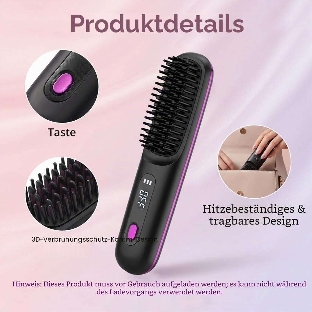 Stylingbürste für kurze Haare Kabellos Haarglätter Bürste Haarbürste Elektrische Ionen Haarbürste fü