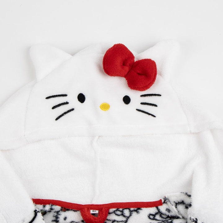 Hello Kitty Mädchen Kinder Bademantel mit Kapuze – Flauschiger Morgenmantel mit niedlichem Katzen-De
