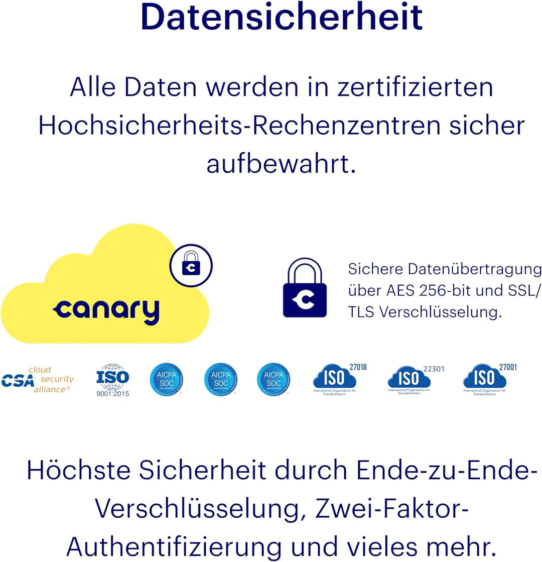 Canary View Überwachungskamera 1080p HD WiFi IP | 24/7 Live-Übertragung, Bewegungsmelder, 2-Wege-Aud