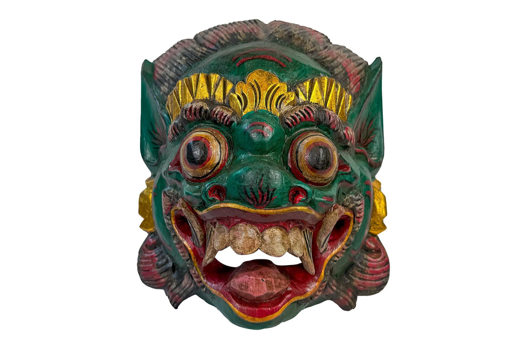 Maske Löwe Raksasa aus Holz 30 cm, Holz-Maske aus Bali, Wandmaske