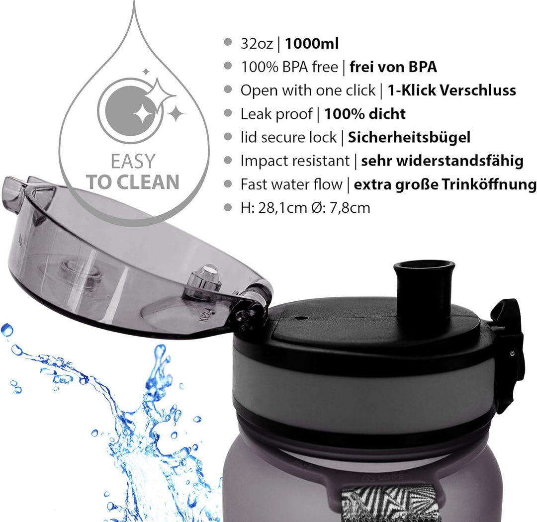 Trinkflasche 350ml I 650ml I 1L I 1,5L für Sport, Outdoor, Schule, Fitness &amp; Kinder - Wasserflasche
