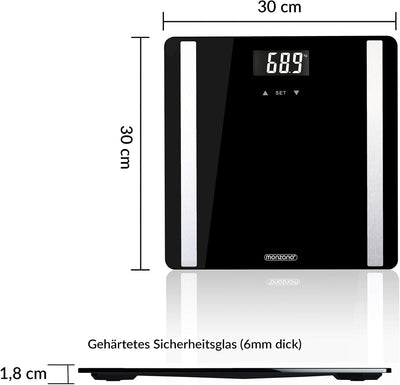 MONZANA® Digital Personenwaage 8 in 1 Waage Körperfettwaage BIA System Körperwaage Speicherplätze bi