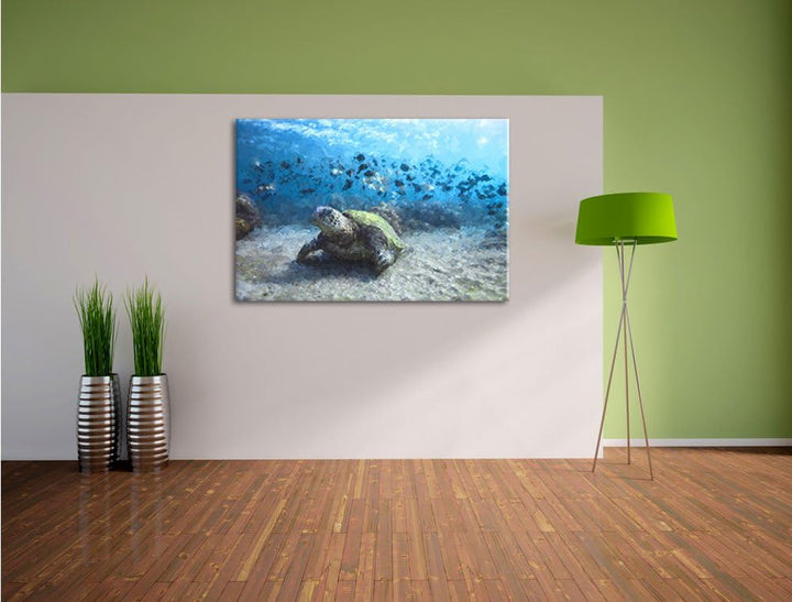 Pixxprint Schildkröten als Leinwandbild/Grösse: 100x70 cm/Wandbild/Kunstdruck/fertig bespannt, 100x7