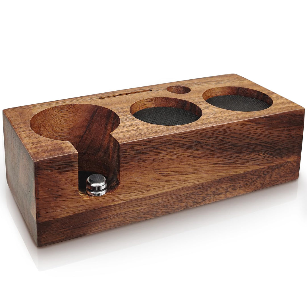 HOLIHOKY Tamperstation 58mm, Tamperstation Holz für Siebträger 58mm, Walnuss Barista Tamping Station