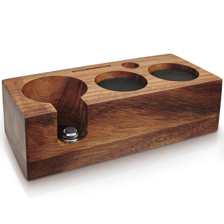 HOLIHOKY Tamperstation 58mm, Tamperstation Holz für Siebträger 58mm, Walnuss Barista Tamping Station