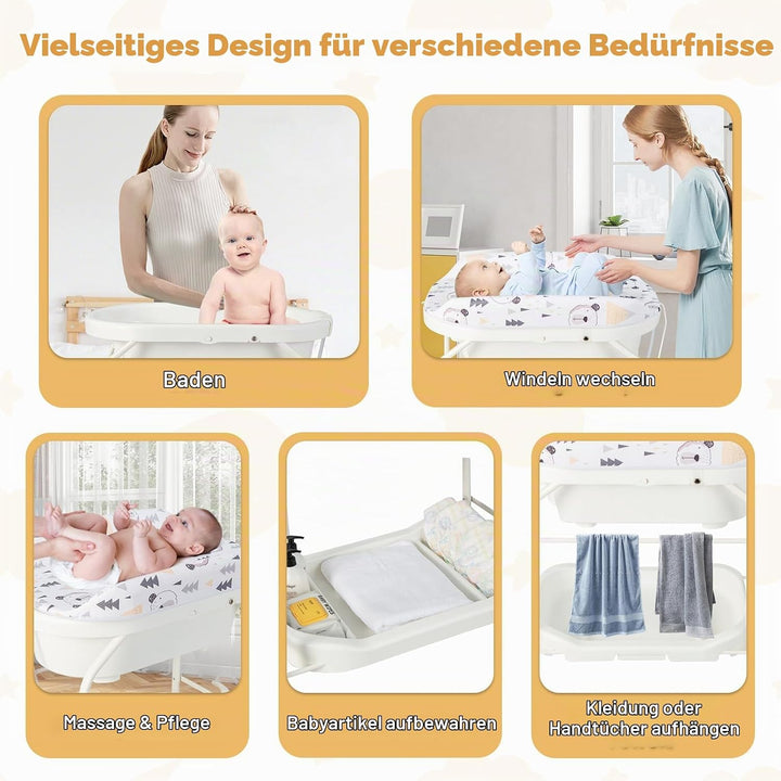 FANTASK 4 in 1 Wickeltisch mit Badewanne, mobile Babybadewanne mit Universalrädern, tragbare Wickelk