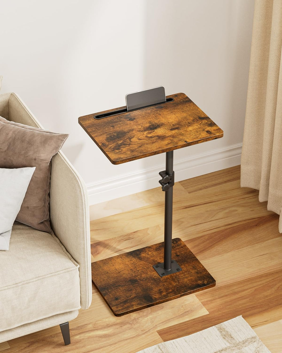 HEYZOEY Beistelltisch, C-Form Höhenverstellbar Sofatisch, 360°Rotierend Couchtisch Klein,40x30x(45-8
