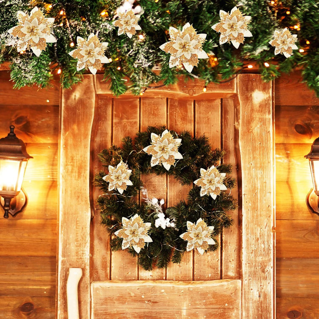 24 Glitzer Weihnachtsstern Blumen Künstliche Weihnachten Blumen Ornamente Hochzeit Blume Deko Weihna
