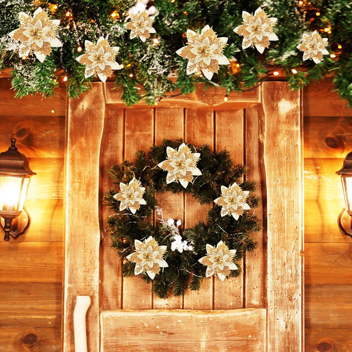 24 Glitzer Weihnachtsstern Blumen Künstliche Weihnachten Blumen Ornamente Hochzeit Blume Deko Weihna