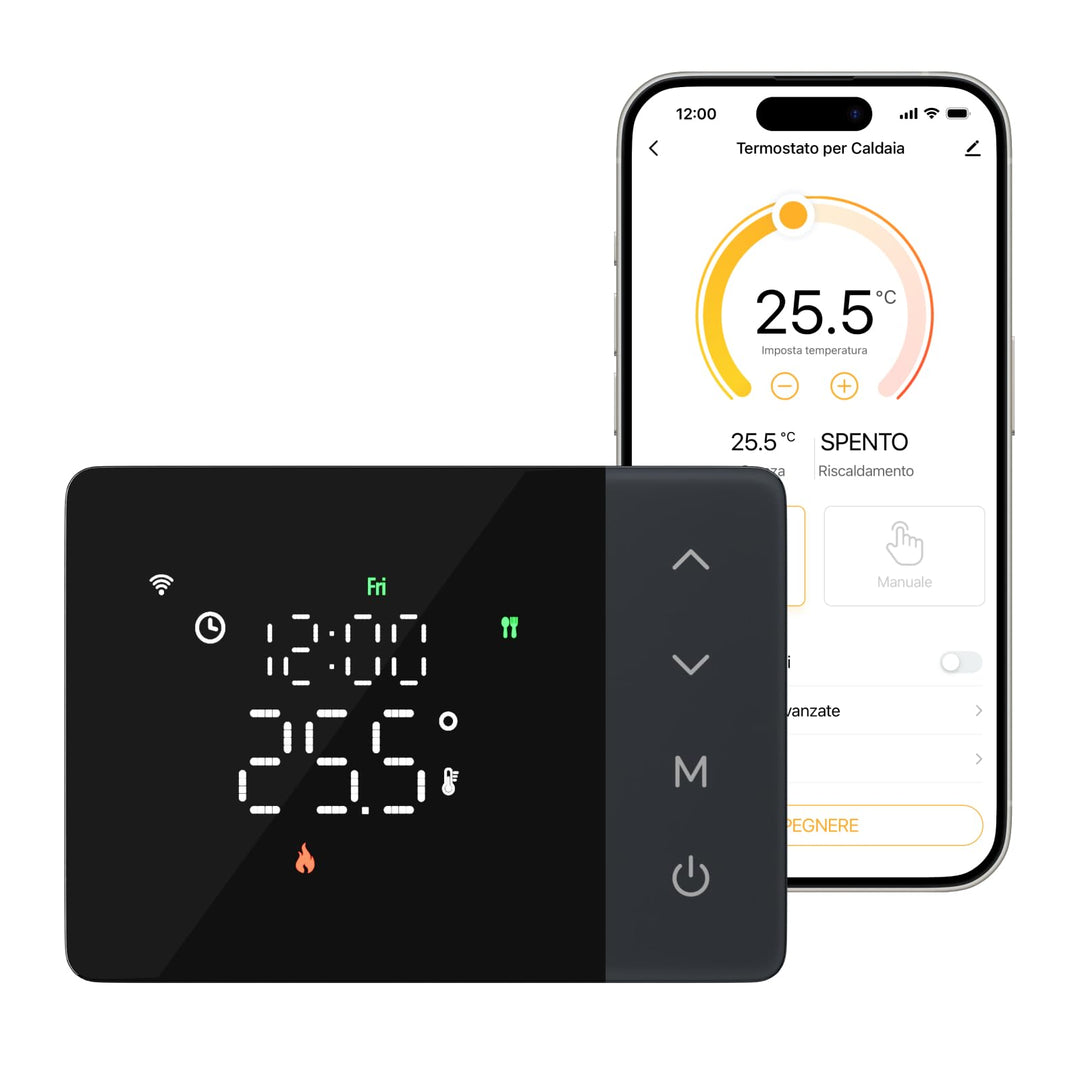 WiFi 6 Thermostat Batterie für Gasboiler Dual Band 2.4/5 GHz, programmierbar, Trockenkontakt, Box 50
