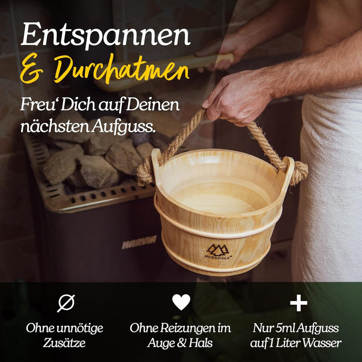 NORDHOLZ® Saunaaufguss BIO [NATURREINE ÄTHERISCHE BIO-ÖLE] Sauna Aufgussmittel 