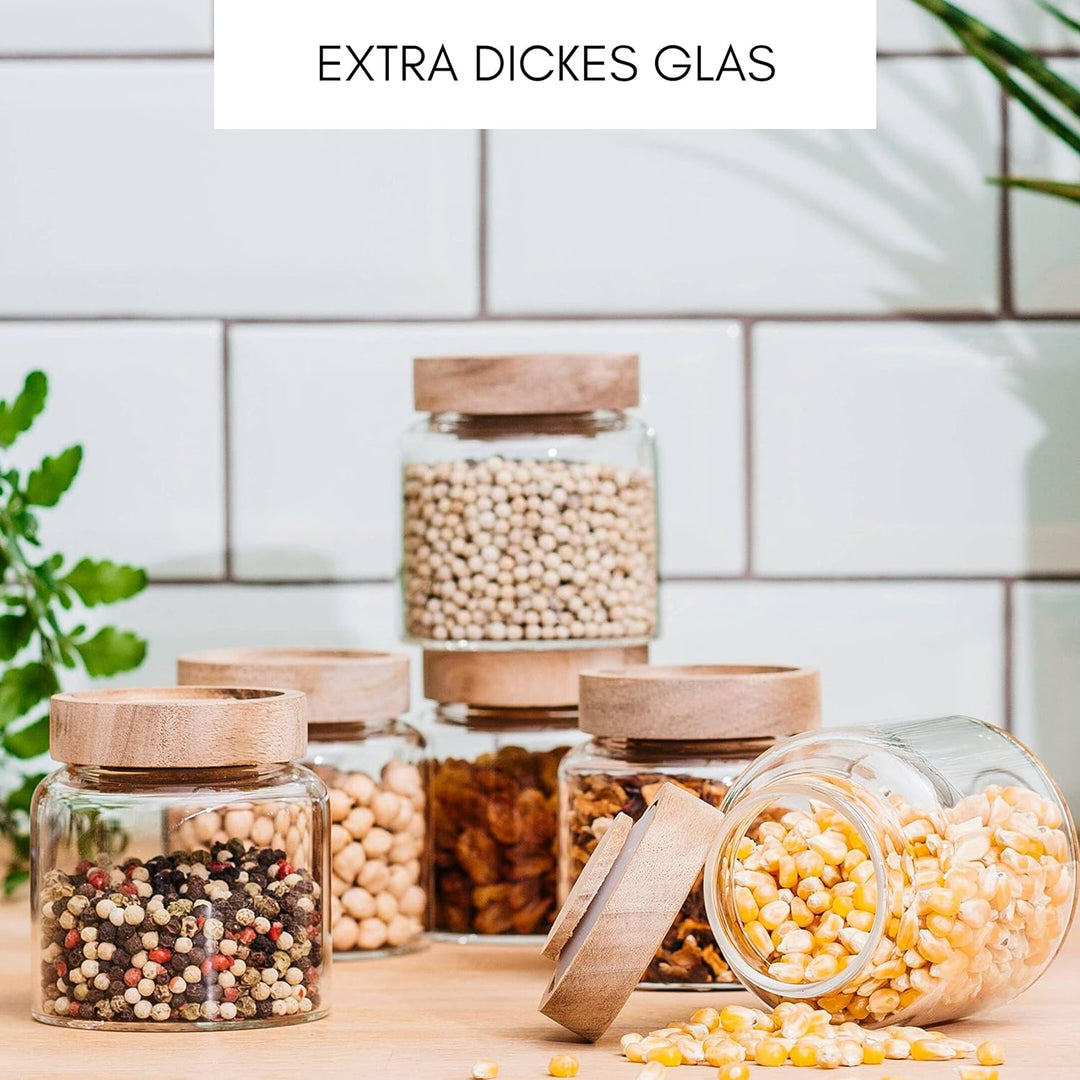Econovo® Vorratsgläser mit Deckel (6-teilig) 170ml, Vorratsdosen aus Glas mit Holzdeckel luftdicht,