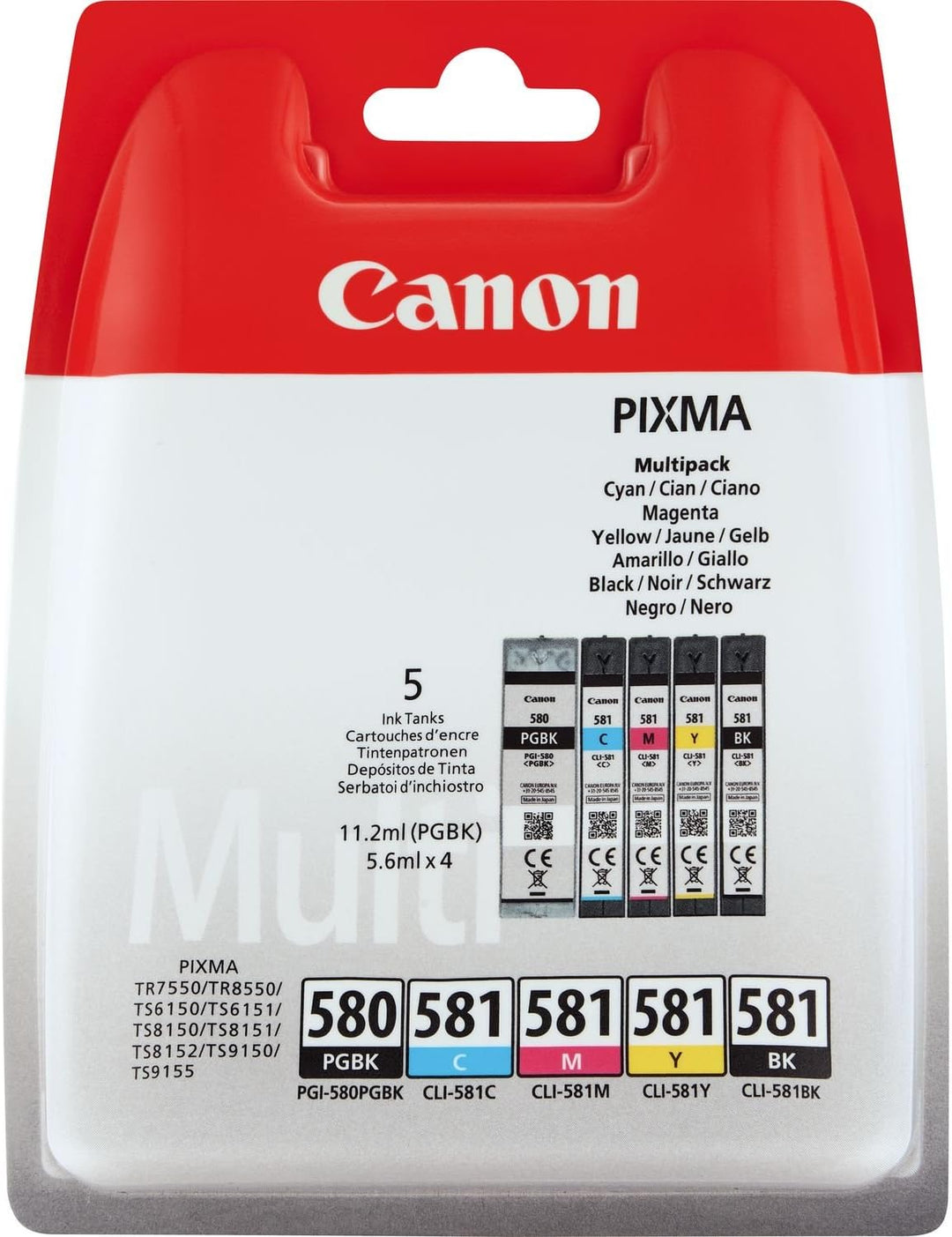Canon PGI-580BK / CLI-581 BK/C/M/Y Druckertinte - Pigment- und Farbstofftinte Multipack Druckertinte