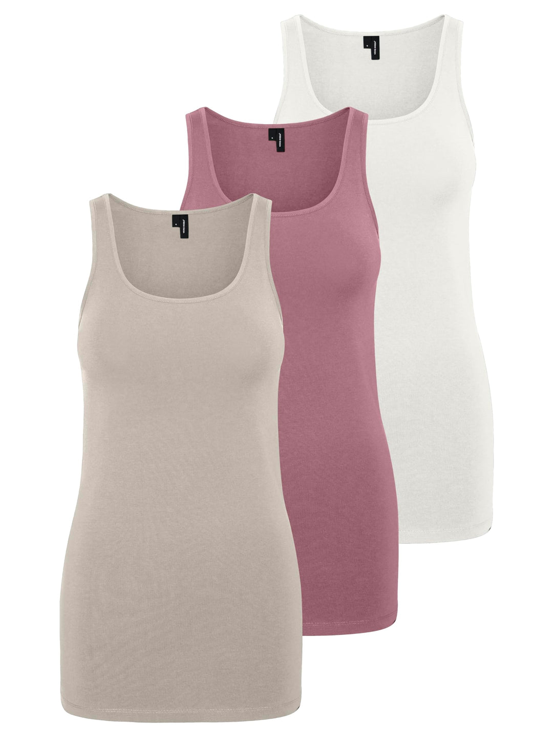 VERO MODA Damen VMMAXI My Soft Long Tank TOP GA S 3er Pack (Mesa Rose, White Alyssum, Chateau Gray),