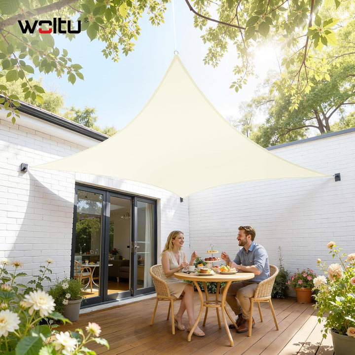 WOLTU Sonnensegel Quadrat 2x2m Creme wasserabweisend Sonnenschutz Polyester Windschutz mit UV Schutz