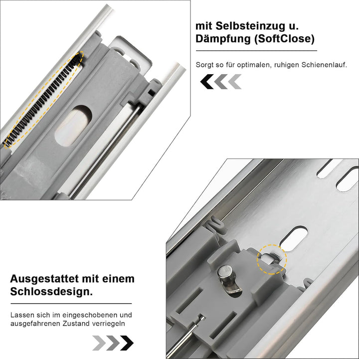 Ikodm 1 Paar (2 Stk.) Schubladenschienen Vollauszüge Schwerlast 55cm Schubladenauszüge mit Selbstein
