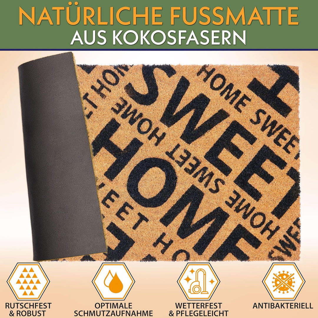 BRUBAKER Fussmatte für Aussen und Innen - Home Sweet Home - 45 x 75 cm Schmutzfangmatte aus 100% Kok