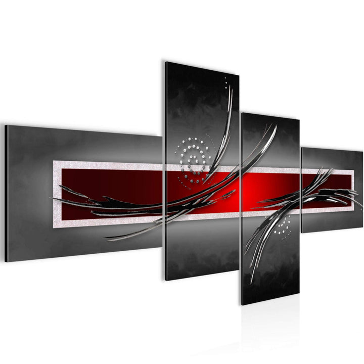 Runa Art Bild Modern Abstrakt - Made in Germany - Wandbilder Grau Rot Schwarz 4 Teilig 102542a 100 x