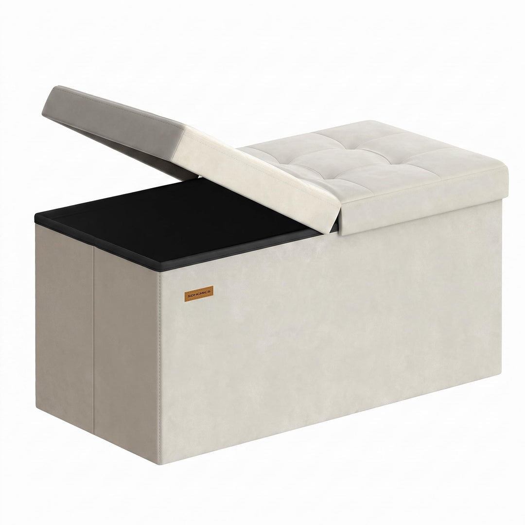 SONGMICS Sitzbank mit Stauraum, klappbare Sitztruhe, 38 x 76 x 38 cm | Aufbewahrungsbox, Deckel klap