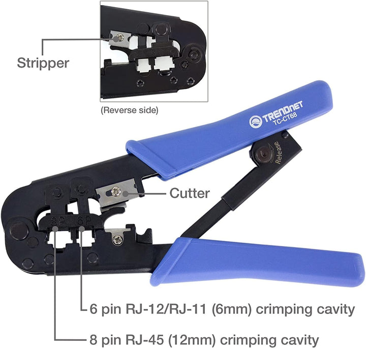 TRENDnet, TC-CT68, Crimpzange, Crimp-, Schneide- und Abisolierwerkzeug, für alle Ethernet- oder Tele