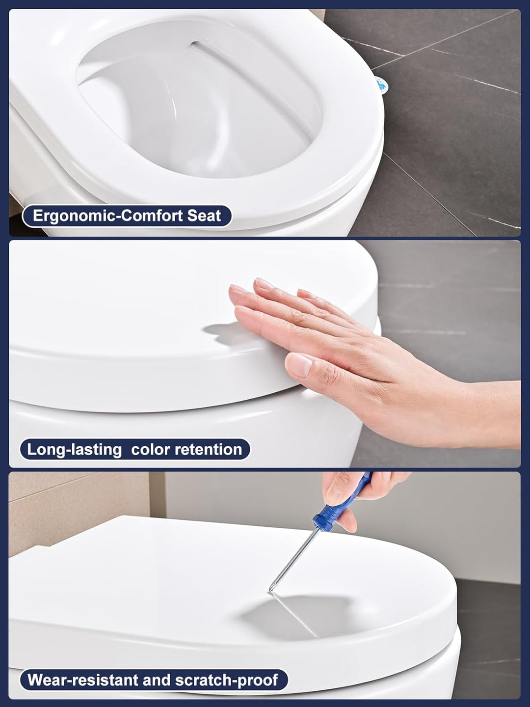 Toilettendeckel mit Absenkautomatik D-Form [KURZ],YEAUPE PRO WC Sitz mit Puller Lid,Toilettensitz mi