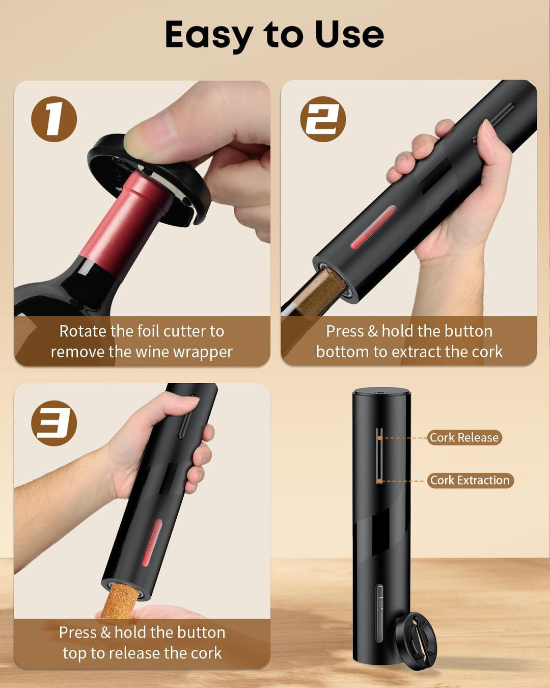 Pawfly Akku Elektrischer Weinflaschenöffner mit Folien Schneider Automatischer Weinöffner USB-C Aufl