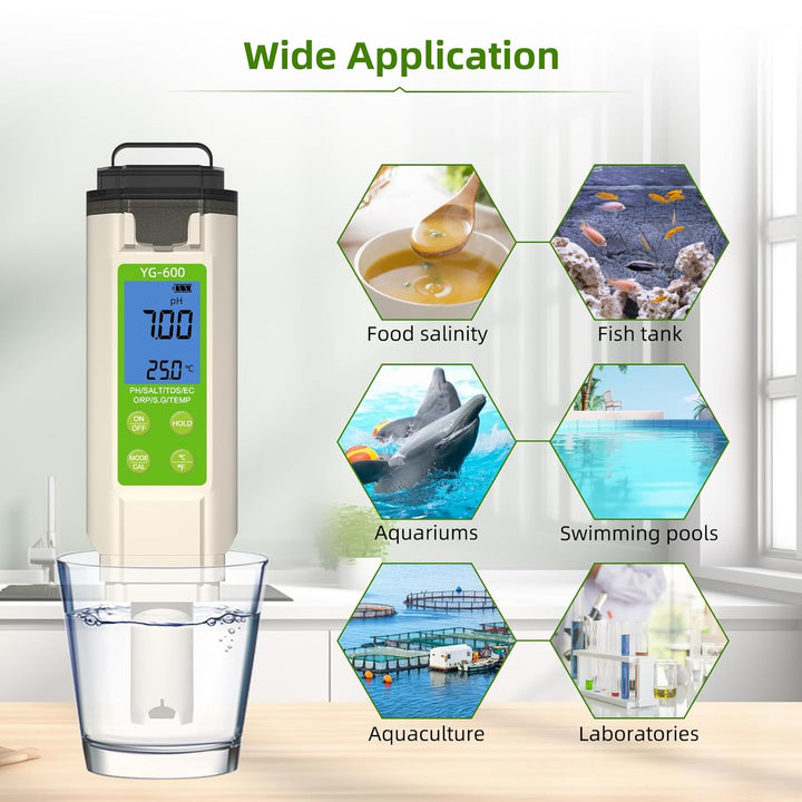 PH Messgerät Wasser， 7in1 Wassertester - pH, TDS, ORP, Salz, Temp - Ph Wert Messgerät Mit Atc & Lcd
