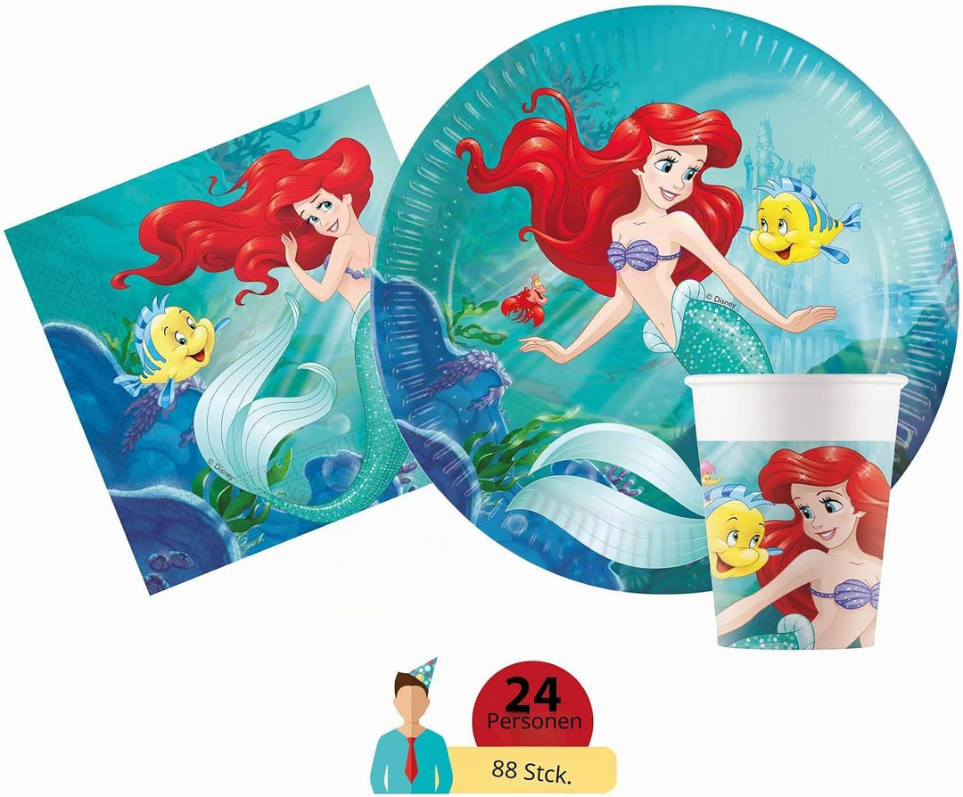 Ciao - Partygeschirr Party-Set Disney Princess Ariel Little Mermaid la Sirenetta für 24 Personen (88