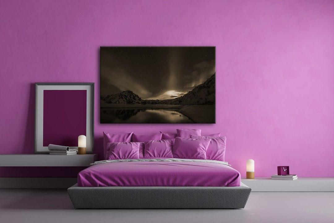 deyoli Aurora Borealis Format: 80x60 Effekt: Sepia als Leinwand, Motiv fertig gerahmt auf Echtholzra