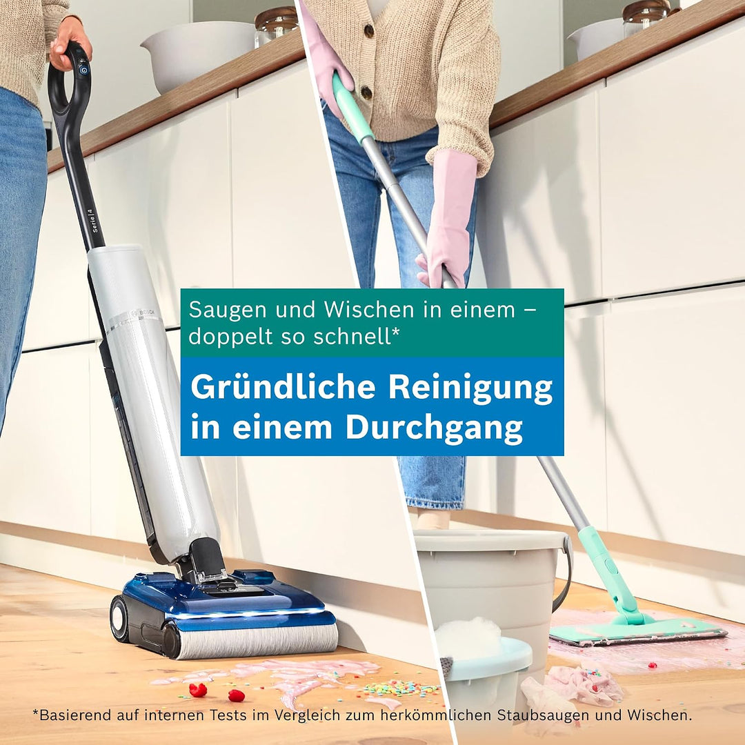 Bosch Nass-Trockensauger, Akku Staubsauger mit Wischfunktion, Zwei Tank-System, 180 Flachreinigung m