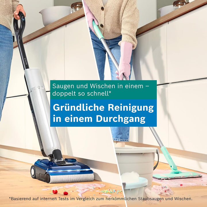 Bosch Nass-Trockensauger, Akku Staubsauger mit Wischfunktion, Zwei Tank-System, 180 Flachreinigung m
