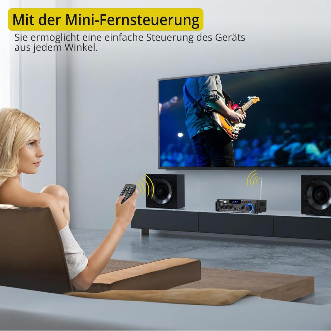 PROZOR Audio Power Stereo Verstärker Bluetooth 5.0 Verstärker Hifi Stereo Amplifier mit 2 Kanal, Bas