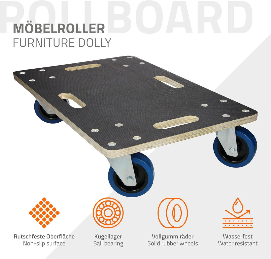 ECD Germany Transportroller 40 x 60 cm bis 800 kg Siebdruckplatte - PP-Räder Rollbrett Möbelroller T
