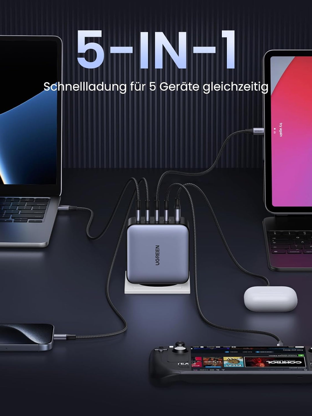 UGREEN Nexode USB C Ladegerät 100W 5-Port GaN Netzteil Mehrfach PD Charger Multiports unterstützt PP